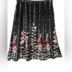 Talbot's Black Silk  White Vines Red & Coral Floral Flair Maxi Skirt Size 14‎